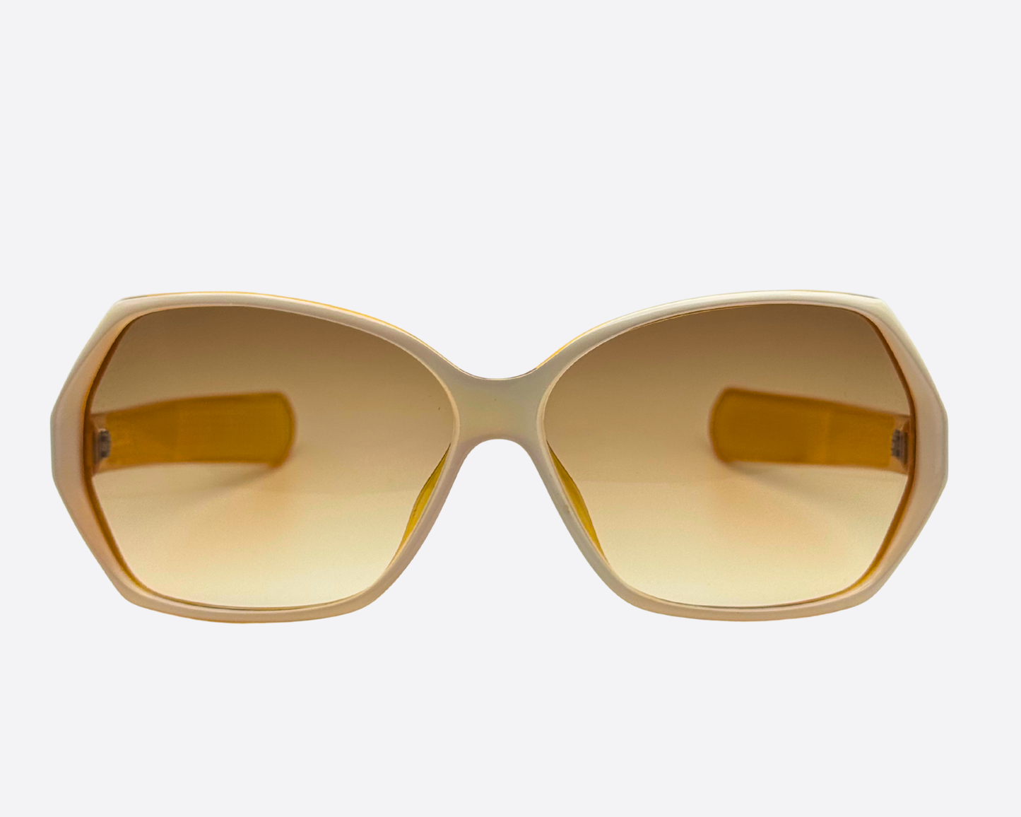 Vintage Christian Dior 2177 oversized sunglasses from the 1980s. Wide frame in white/cream and gold with new brown gradient lenses.