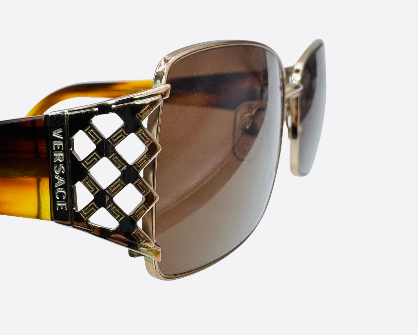 Versace 1160 – Gold & Tortoise Greca Rectangle | Y2K Vintage